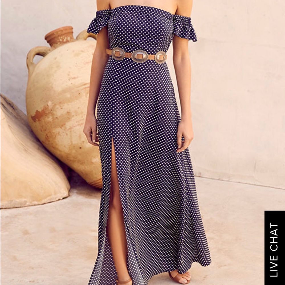 Lulu’s dream love navy blue polka dot dress